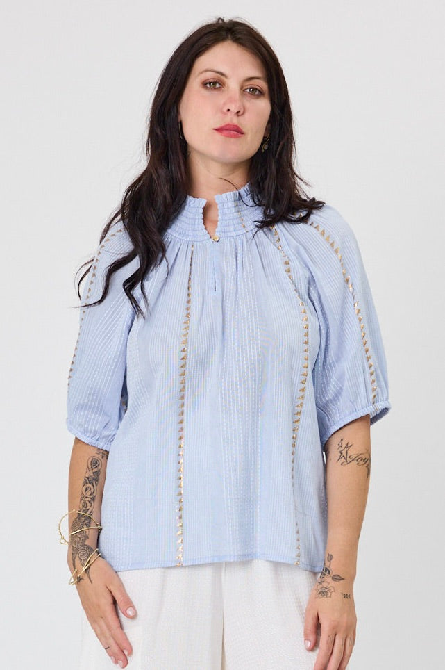 Dylan Blouse | Sun woven stitch | sky blue