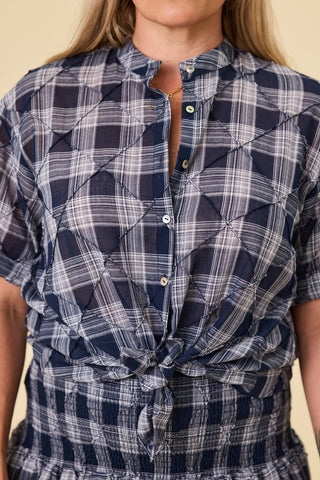Florence swing shirt in indigo pin-tuck cotton with stand collar | Libertine The Label