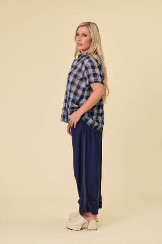 Florence swing shirt in indigo pin-tuck cotton with stand collar | Libertine The Label
