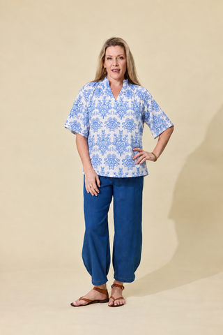 Dylan Blouse in Cornflower embroidery on Evana, NZ size 12 — Libertine The Label