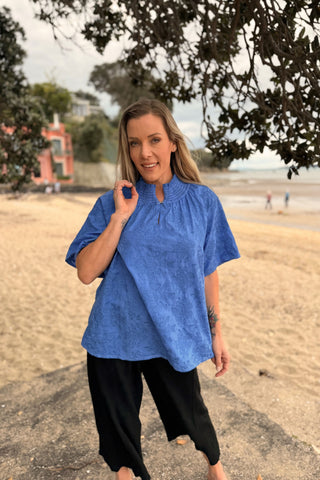 Dylan Blouse in Lagoon embroidery