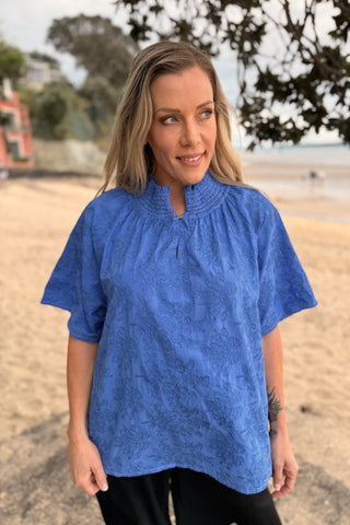 Dylan Blouse in Lagoon embroidery