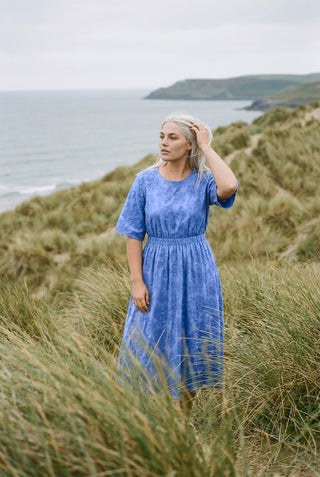 Devotion Dress in Cornflower blue, full skirt and elbow sleeves — Libertine The Label