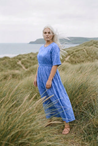 Devotion Dress in Cornflower blue cotton embroidery with empire waist — Libertine The Label