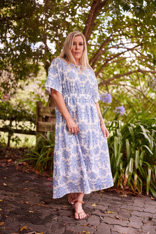 Cornflower embroidery on the Devotion Dress, worn by Evana, NZ size 12 — Libertine The Label