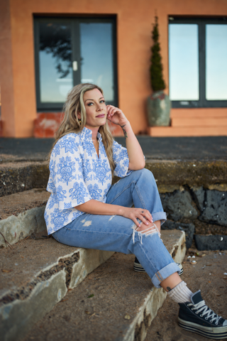 Dylan Blouse in Cornflower embroidery — Libertine The Label