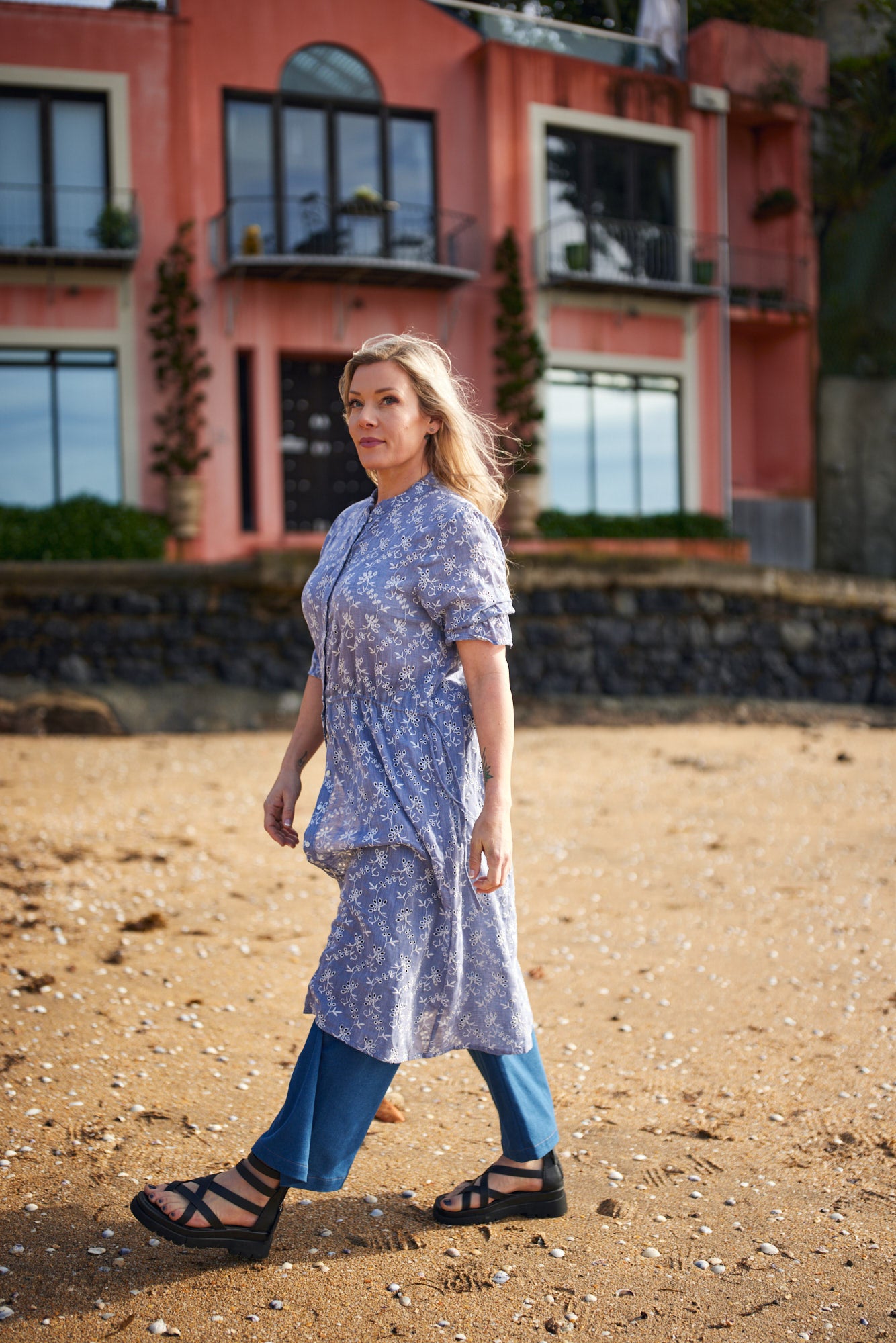Oasis shirt Dress | indigo Embroidery