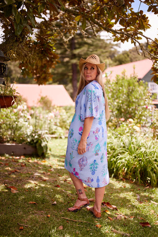 Sunset Dress in Sky botanical print | Libertine The Label