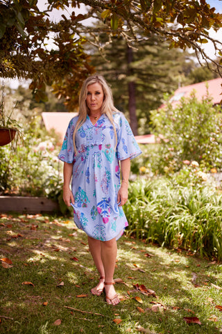 Sunset Dress in Sky botanical print | Libertine The Label