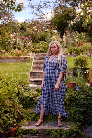Eden Dress in Indigo plaid cotton — Libertine The Label