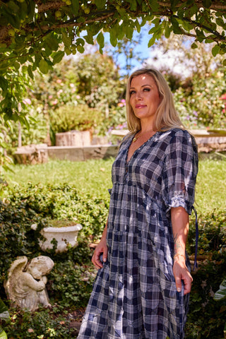 Eden Dress in Indigo plaid cotton — Libertine The Label