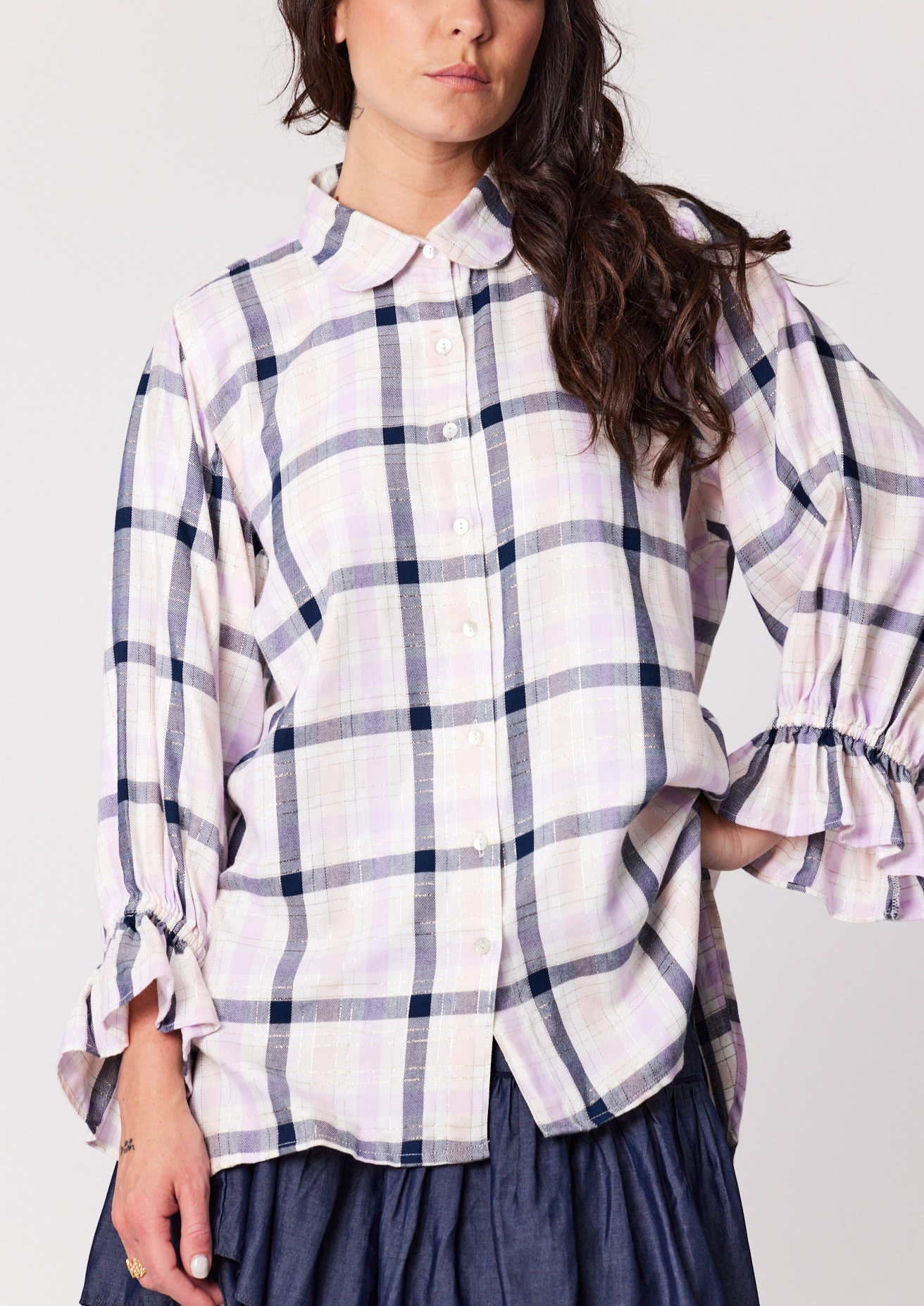 Dutton Blouse - Lilac White Plaid