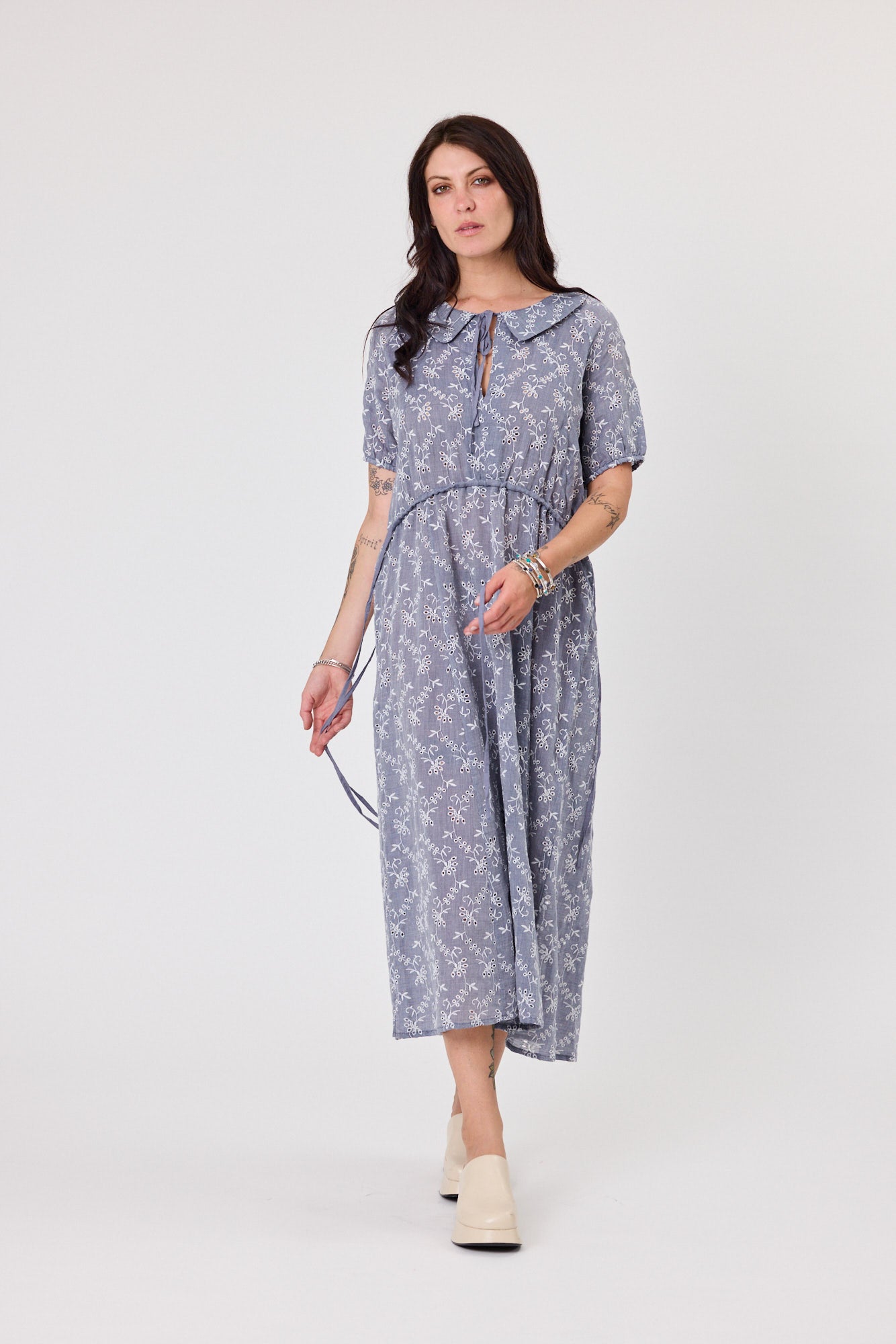 Provence Dress | Indigo cotton Embroidery