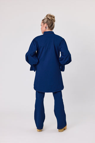 woman wearing stretch denim outfit