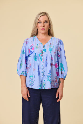 The Atlas Blouse in Sky botanical print on Evana — Libertine The Label