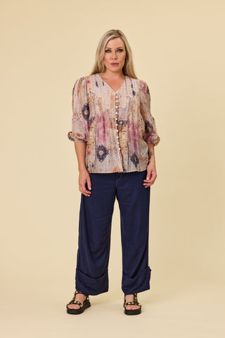 The Atlas Blouse in Mirage print worn by Evana — Libertine The Label