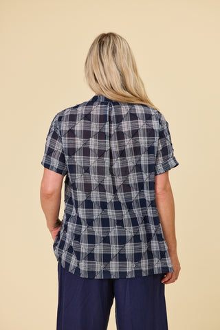 Florence swing shirt in indigo pin-tuck cotton with stand collar | Libertine The Label