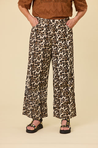 Sahara Barrel Jeans in leopard print cotton denim, deep turn-up cuff — Libertine The Label