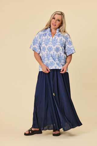 Cornflower embroidery on the Dylan Blouse, worn by Evana, NZ size 12 — Libertine The Label