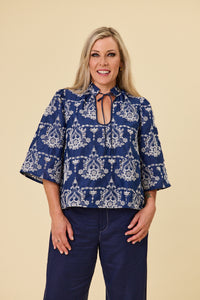 Devotion Blouse | Indigo embroidery