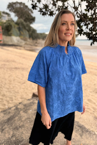 Dylan Blouse in Lagoon embroidery