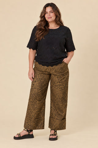Luna Top Black worn with the Sahara Barrel Jeans in Panther