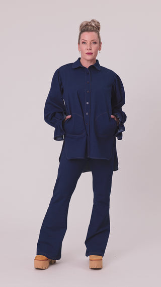 woman wearing stretch denim outfit