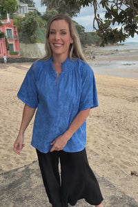 Dylan Blouse in Lagoon embroidery