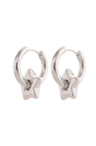 Pair of silver hoop earrings on a white background