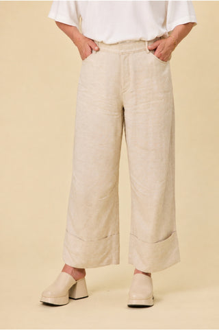Sahara pants in champagne linen, styled look — Libertine The Label